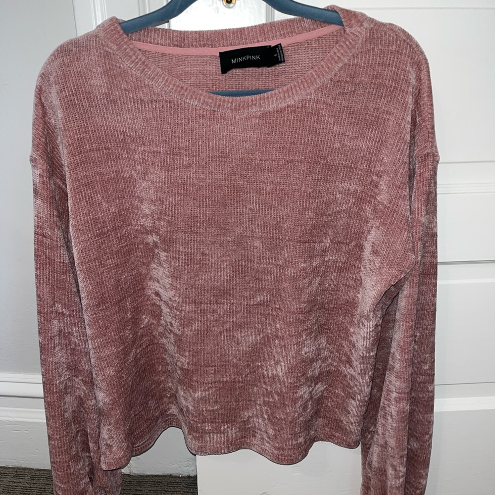 MINKPINK chenille sweater with puff sleeves in pink